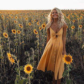 WomenBoho Beach Summer Robe Femme Single Breasted Elegant Dress